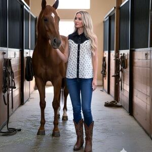 VTG Panhandle Slim Retro Western Wear XL Top Snap Button Sleeveless Floral Rodeo